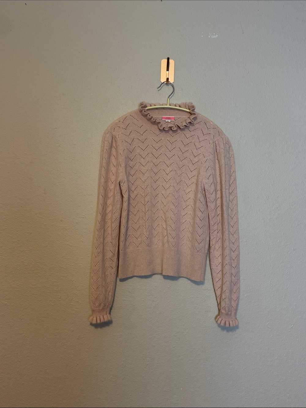 J. Crew cashmere pointelle mock neck ruffle pullover sweater Size Medium